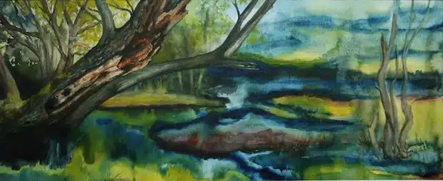 Das Aquarell „Möhne Re-Natur“ von Gisela Pletschen (Foto: Gisela Pletschen).