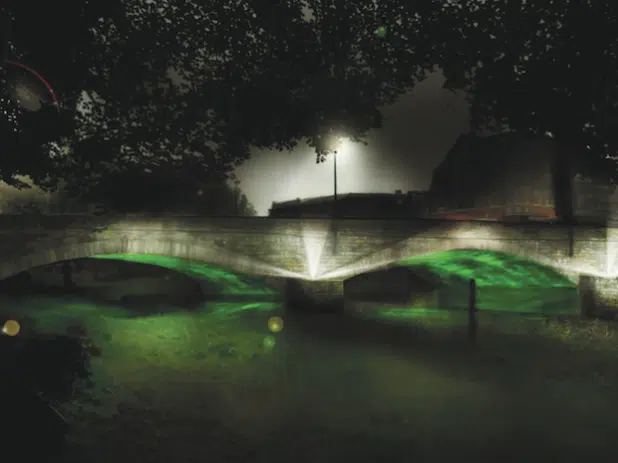 Die Fotomontage zeigt das Lichtkonzept für die Ruhrbrücke (Foto: Stadt Meschede).