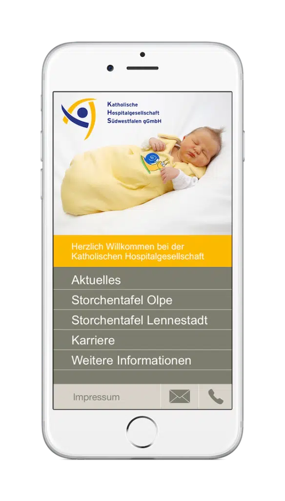 Die App der Hospitalgesellschaft funktioniert auch auf dem neuen iPhone 6 (Bild: Katholische Hospitalgesellschaft Südwestfalen gGmbH).