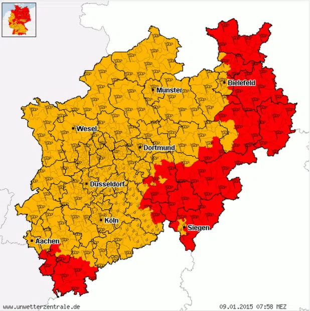 Unwetterwarnung für nahezu ganz Südwestfalen! Quelle: Unwetterzentrale.de