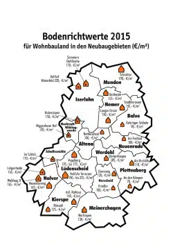 Die aktuellen Grundstückspreise (Grafik: Gutachterausschuss Märkischer Kreis).