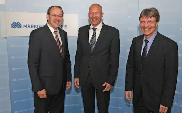 Antrittsbesuch im Kreishaus (von links): Landrat Thomas Gemke, Dr. Georg Lunemann und Kreiskämmerer Fritz Heer (Foto: Hendrik Klein/Märkischer Kreis).