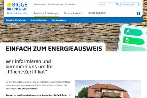 Die neue Internetseite von Bigge Energie bietet Informationen vom Tarif bis zum Energieausweis (Foto: BIGGE ENERGIE GmbH & Co. KG).