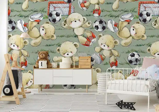 Niedliche Fototapete mit Fußballmotiv im Kinderzimmer